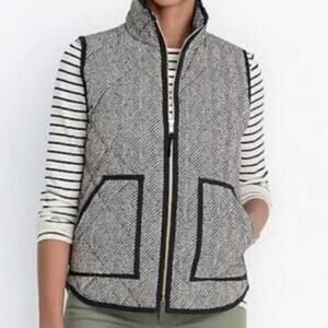 J. Crew herringbone quilted style full zip vest with pockets black trim size XS